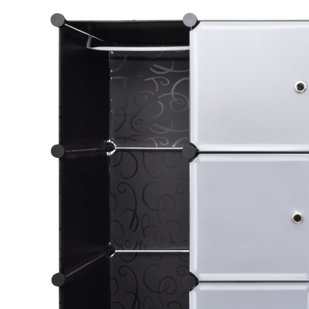 Modular wardrobe with 18 compartments black and white 37x146x180.5 cm