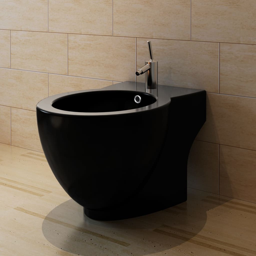 Round floor-standing bidet, black, high-quality ceramic