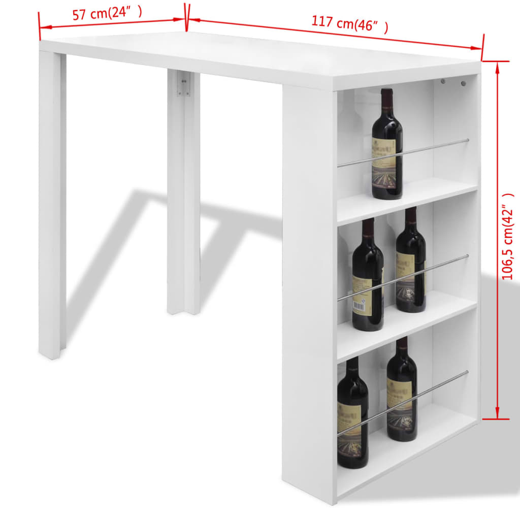 MDF bar table with wine bottle holder, glossy white