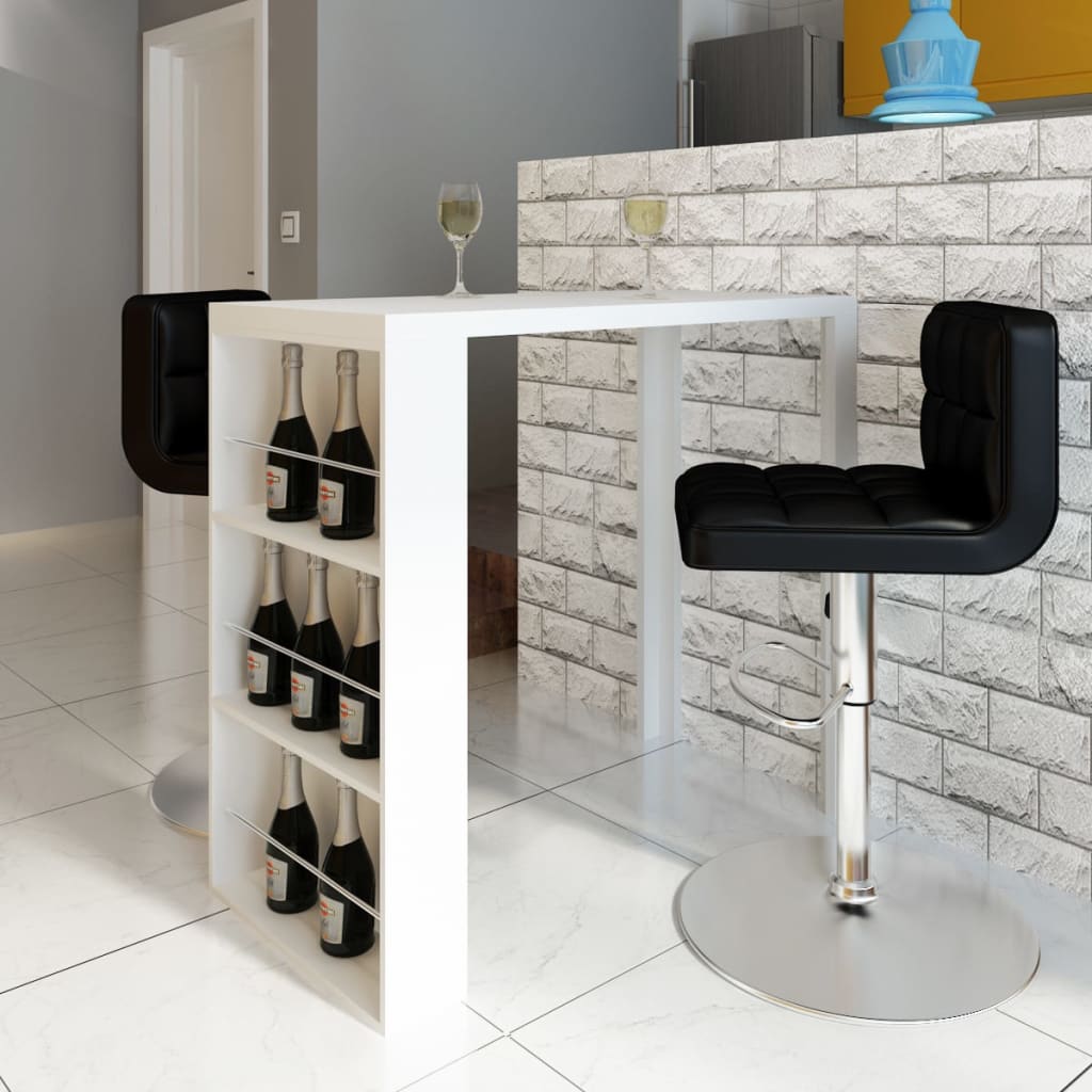 MDF bar table with wine bottle holder, glossy white