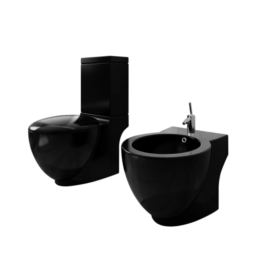 Toilet &amp; bidet set, black, ceramic