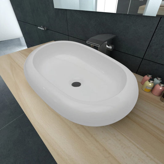 Oval sink, white, 63 x 42 cm, luxury ceramic