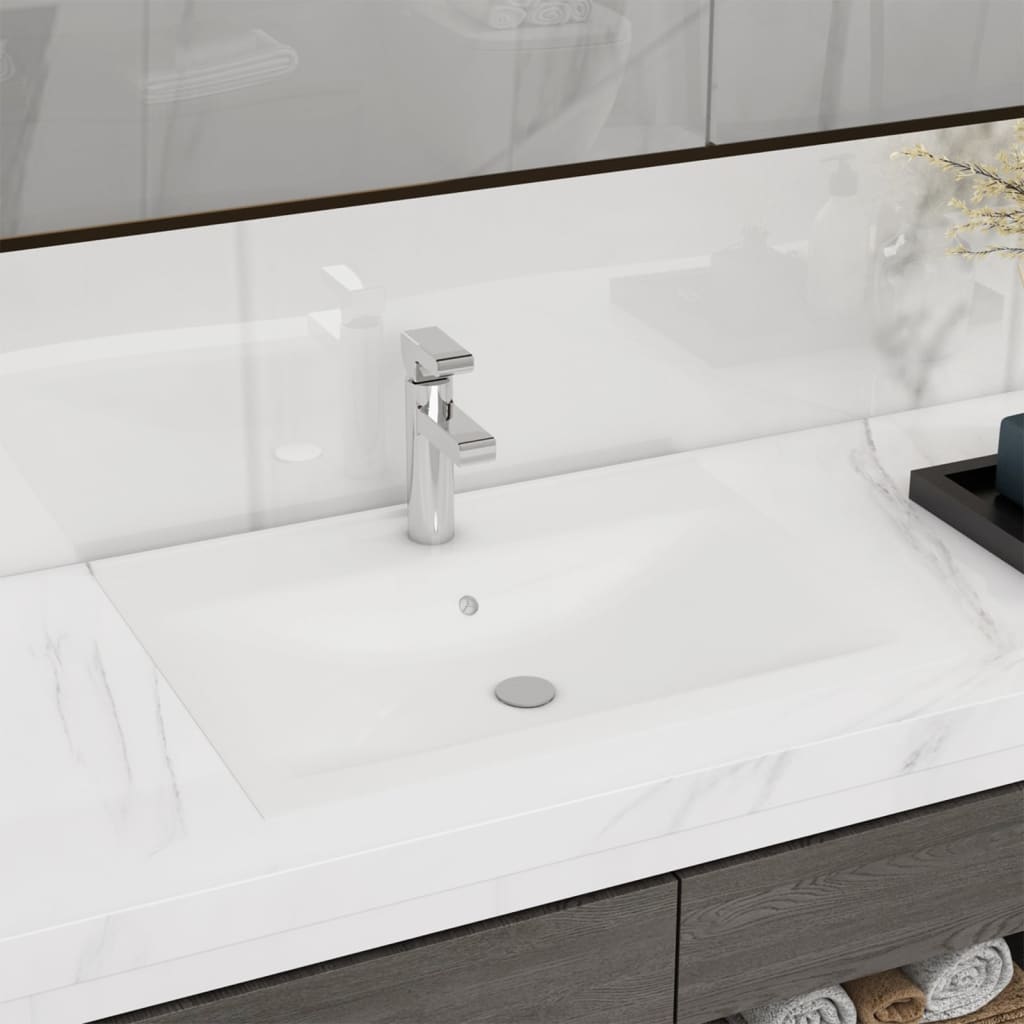 Rectangular ceramic sink with overflow and drain 60x46 cm