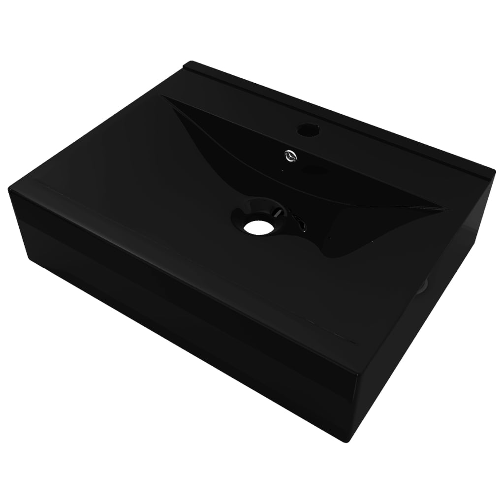 Rectangular ceramic sink, tap place, black, 60x46 cm