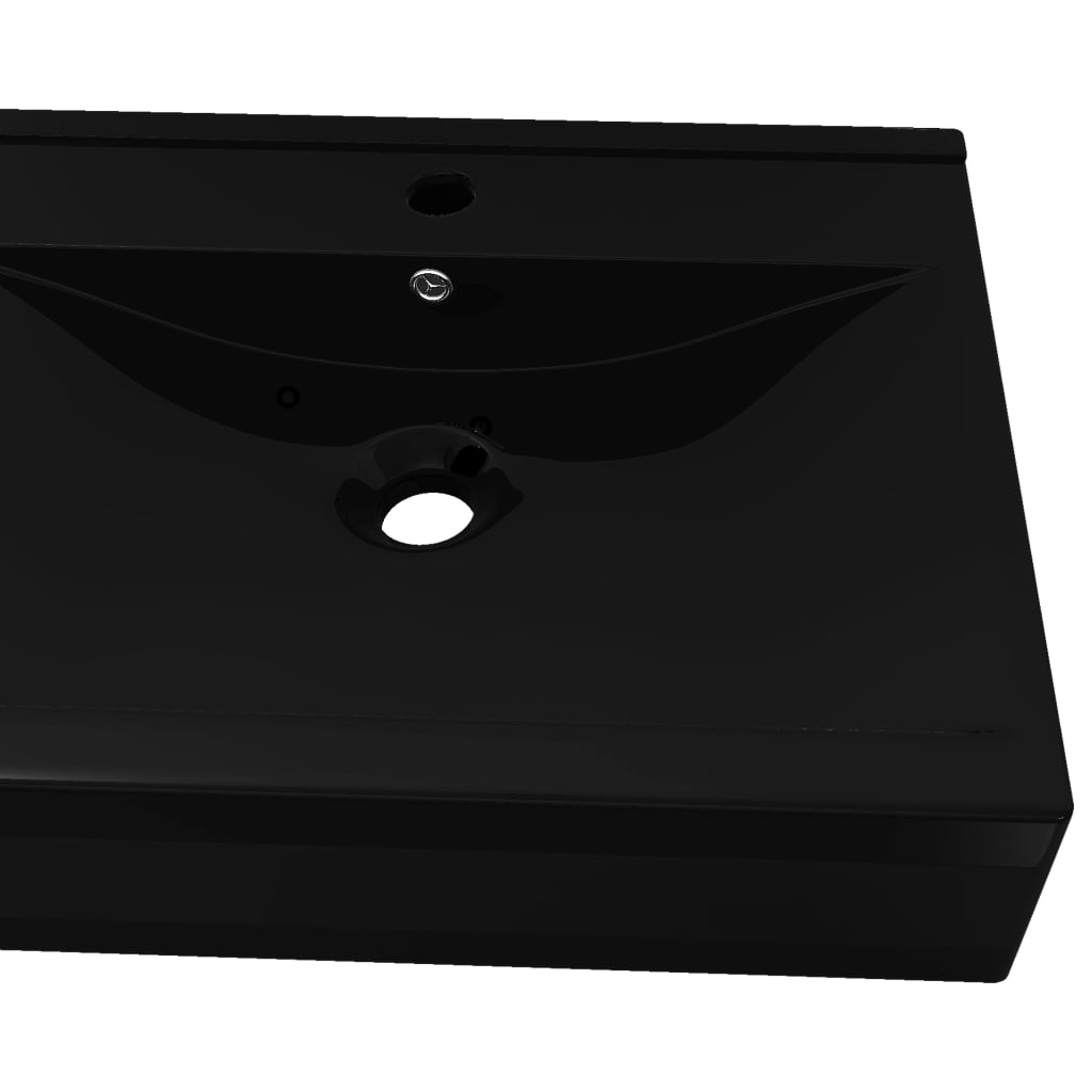 Rectangular ceramic sink, tap place, black, 60x46 cm