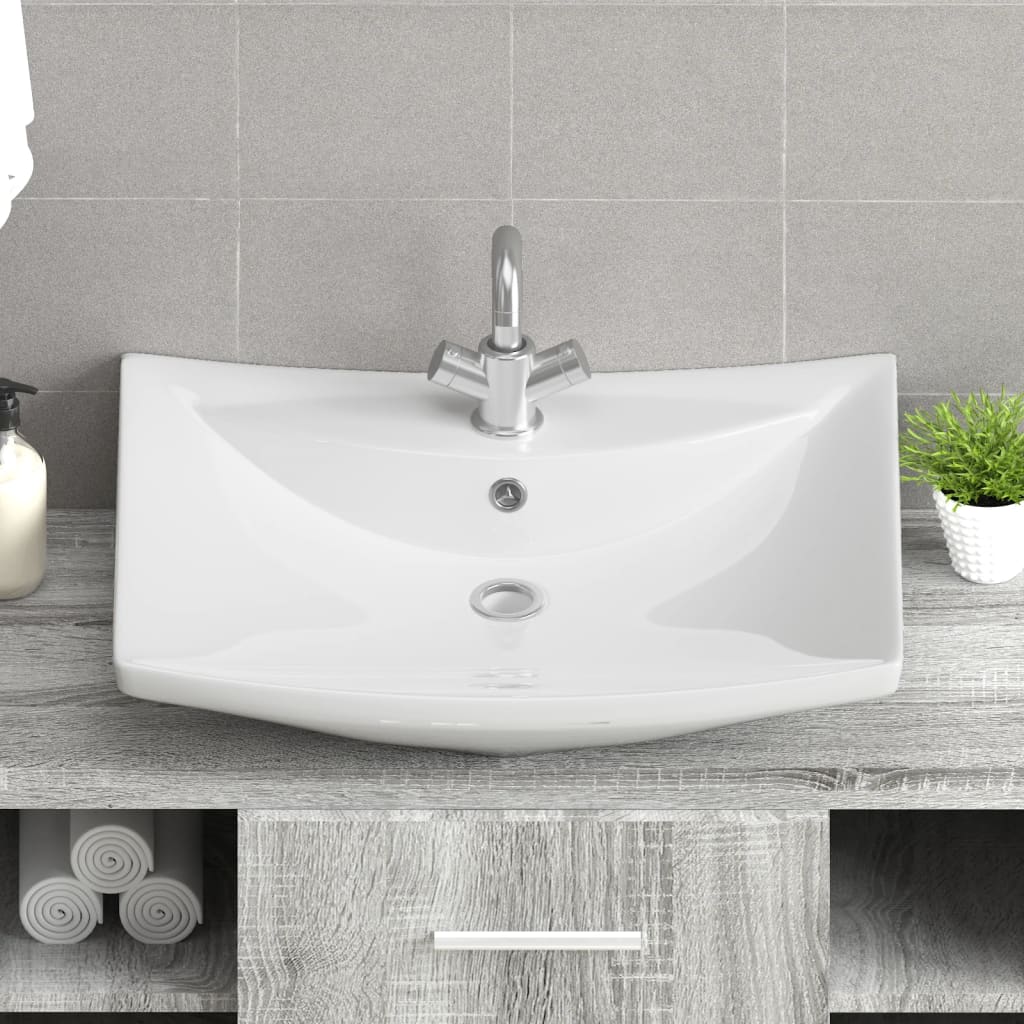 Rectangular sink with overflow &amp; tap hole, ceramic