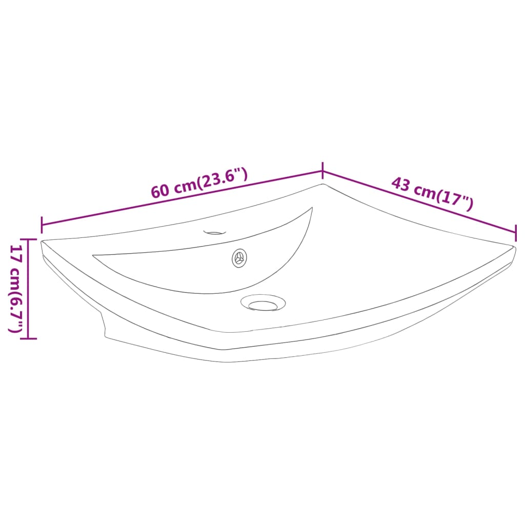 Rectangular sink with overflow &amp; tap hole, ceramic