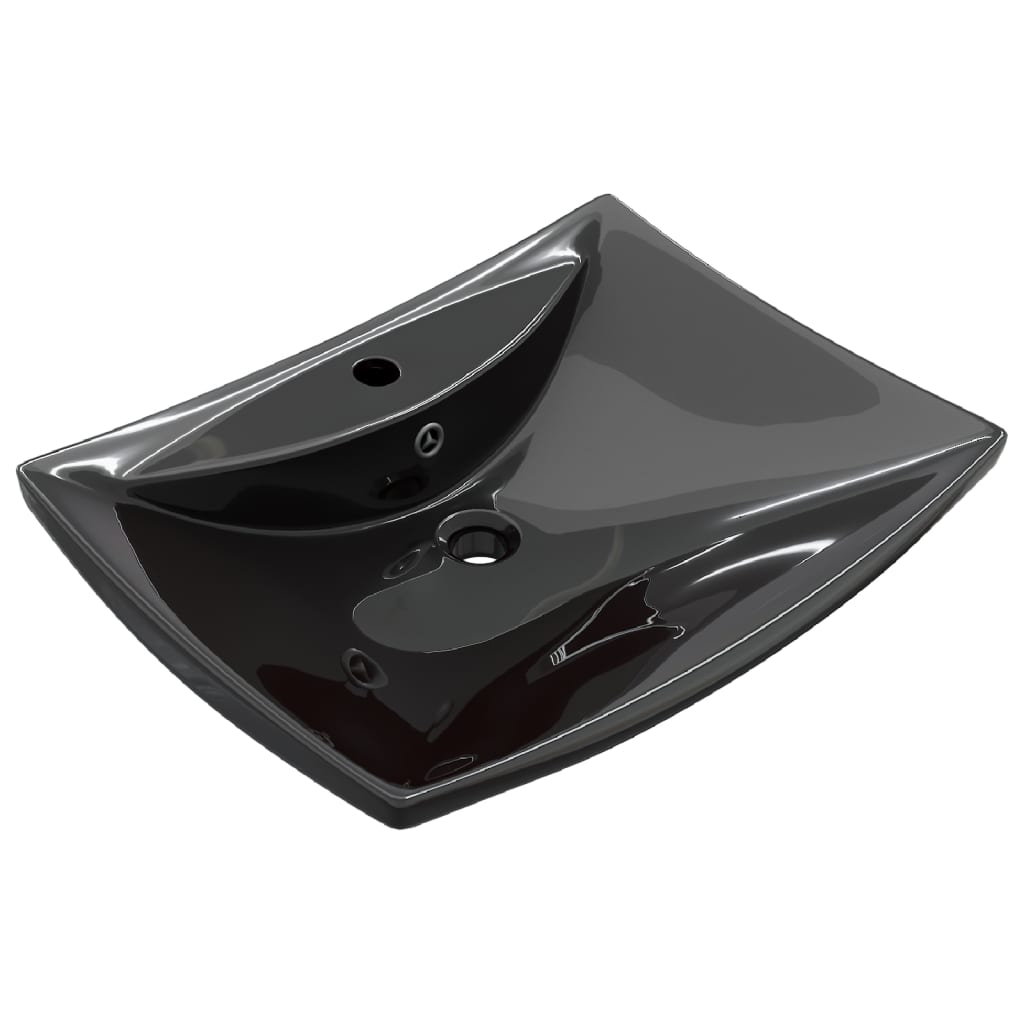 Rectangular sink with overflow &amp; tap hole, black, luxury ceramic