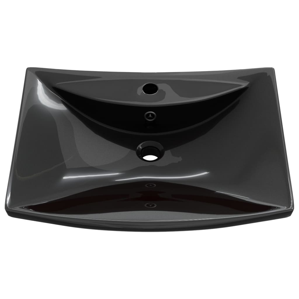 Rectangular sink with overflow &amp; tap hole, black, luxury ceramic