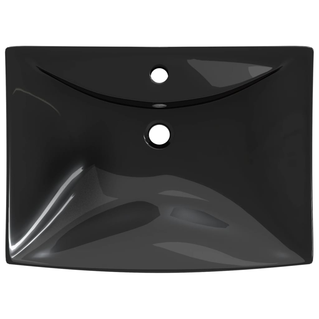 Rectangular sink with overflow &amp; tap hole, black, luxury ceramic