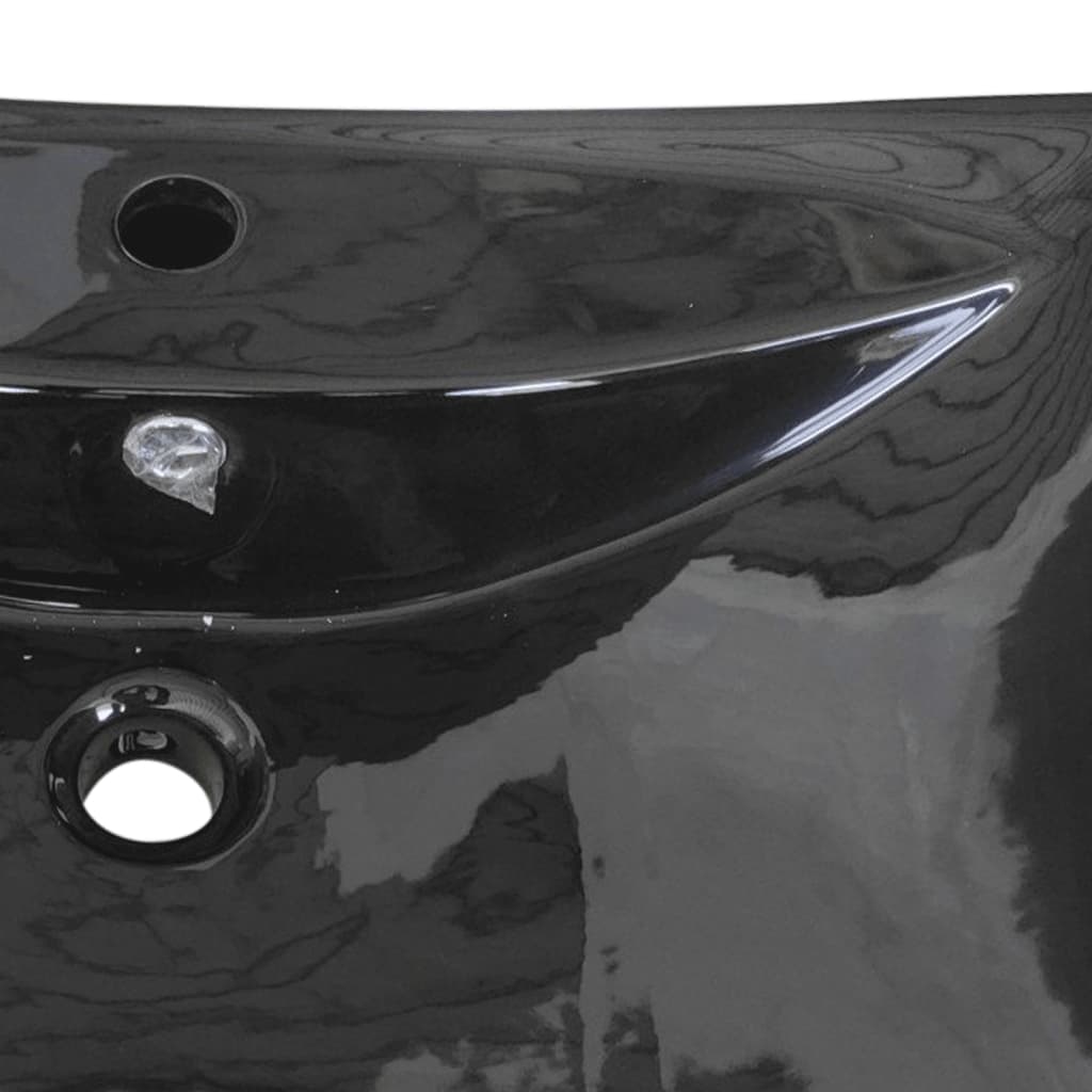 Rectangular sink with overflow &amp; tap hole, black, luxury ceramic