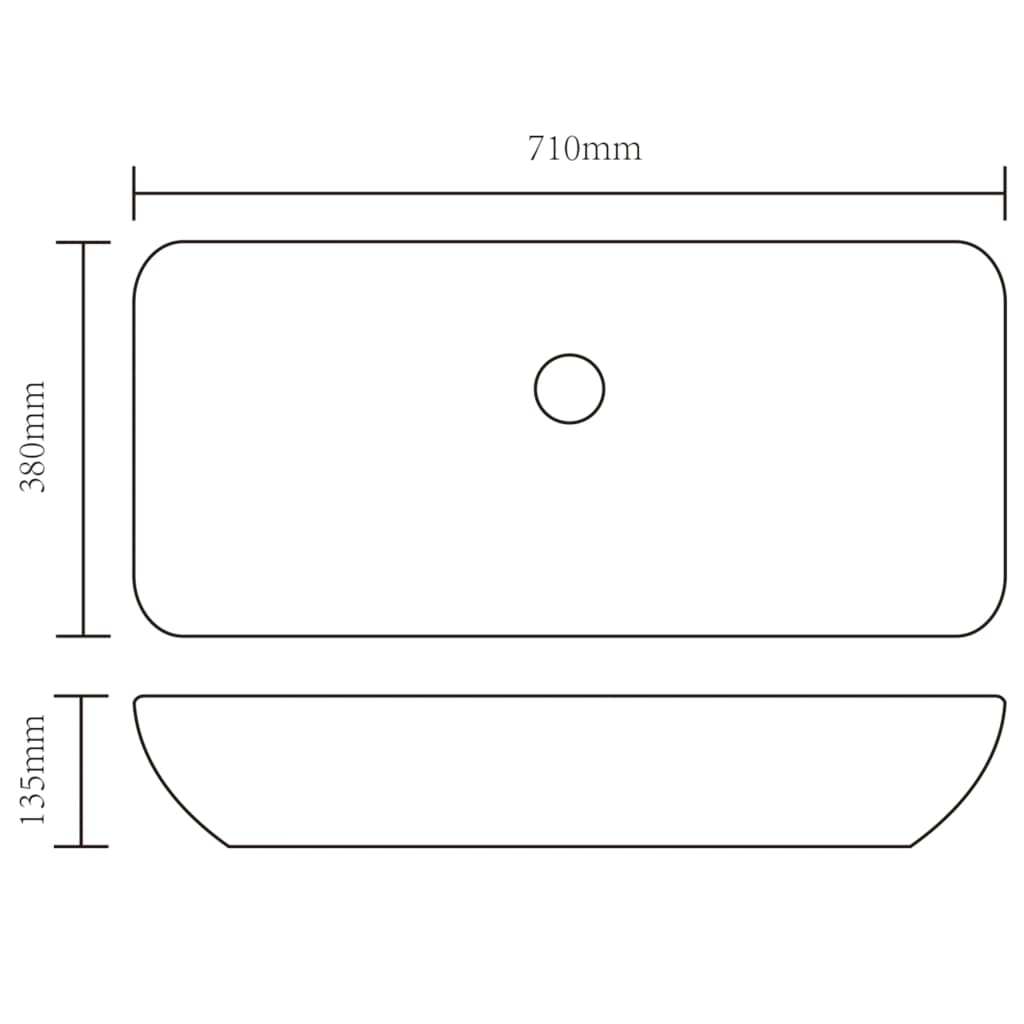 Rectangular sink, white, 71 x 39 cm, luxury ceramic