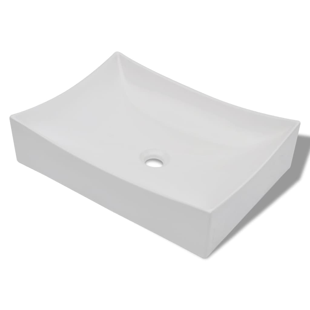 Porcelain ceramic sink for bathroom, artistic design, extra-glossy white