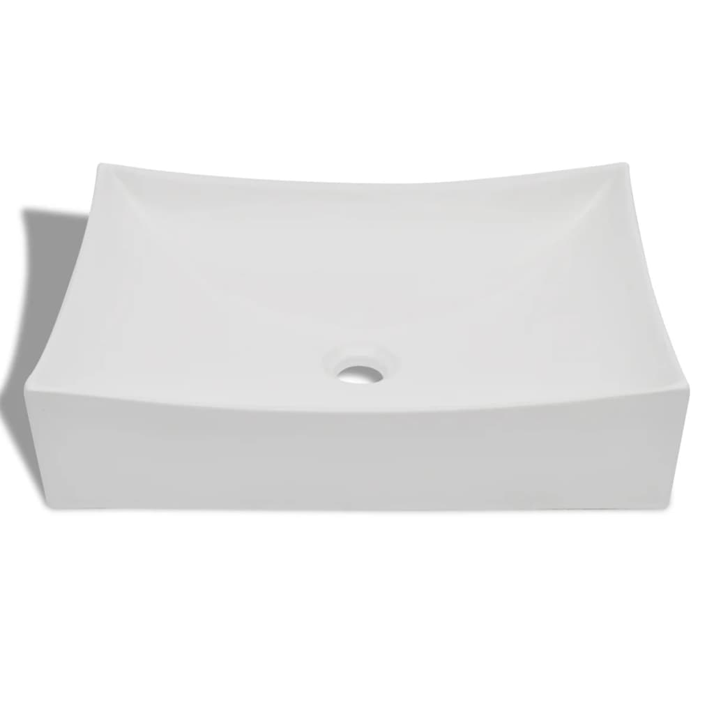 Porcelain ceramic sink for bathroom, artistic design, extra-glossy white