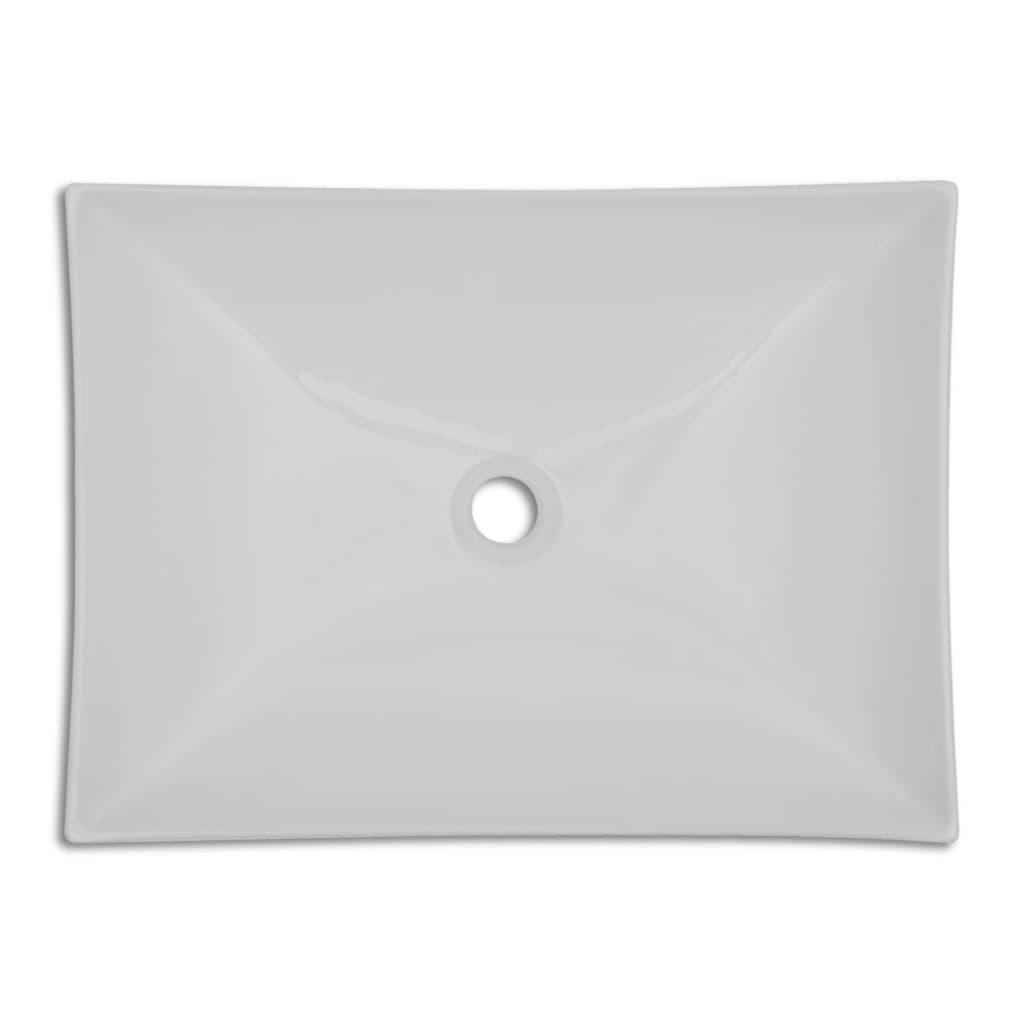 Porcelain ceramic sink for bathroom, artistic design, extra-glossy white