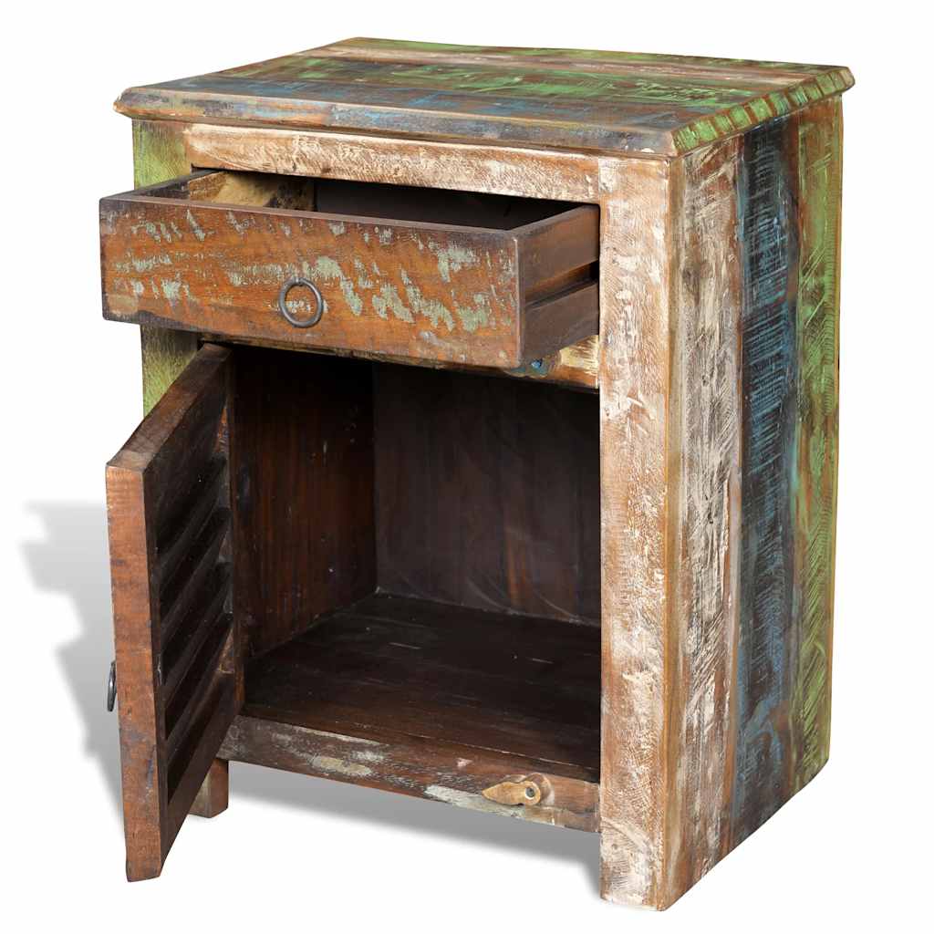 End table with 1 drawer and 1 door, recycled wood