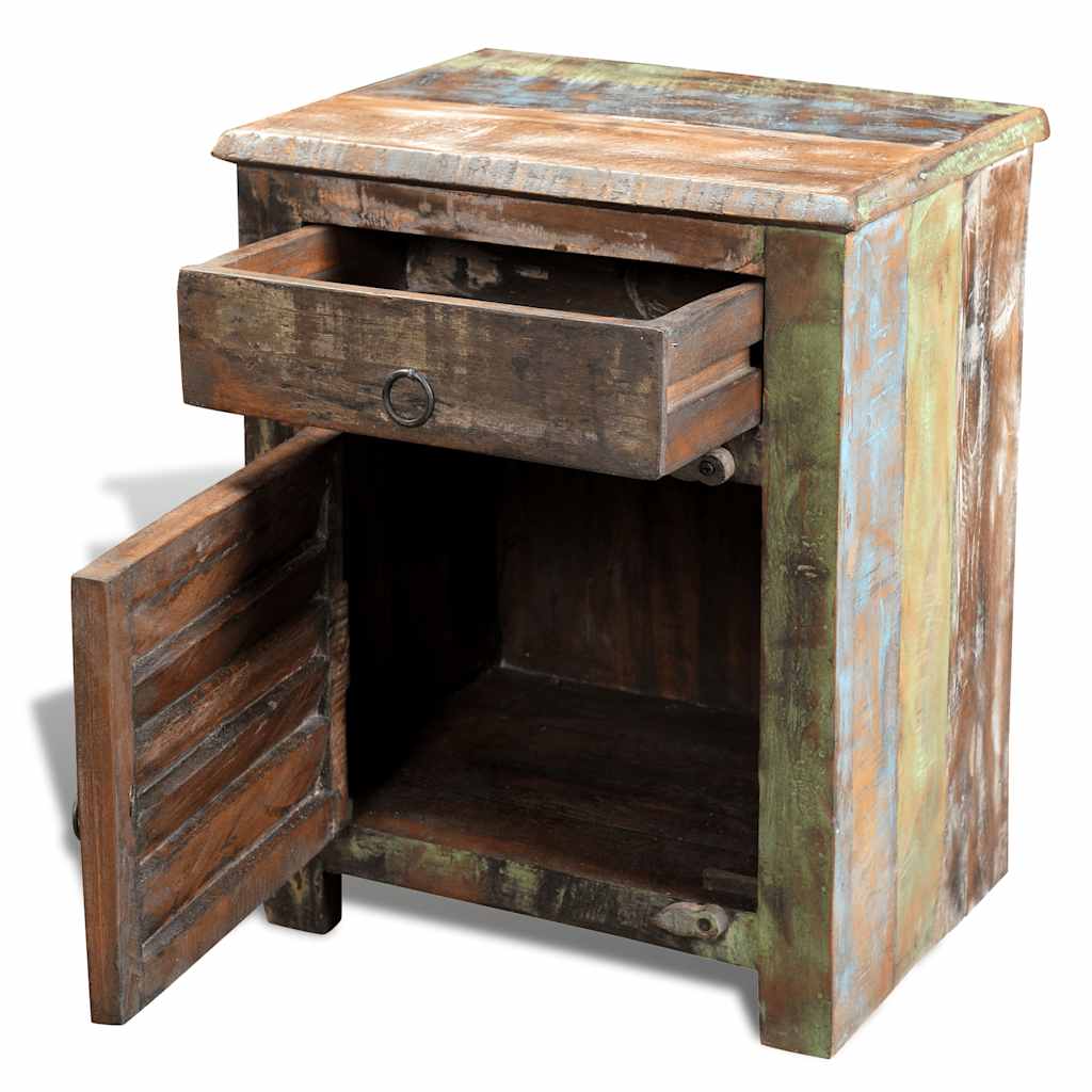 End table with 1 drawer and 1 door, recycled wood