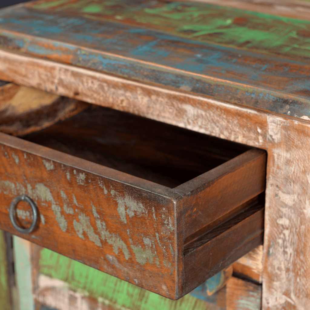 End table with 1 drawer and 1 door, recycled wood