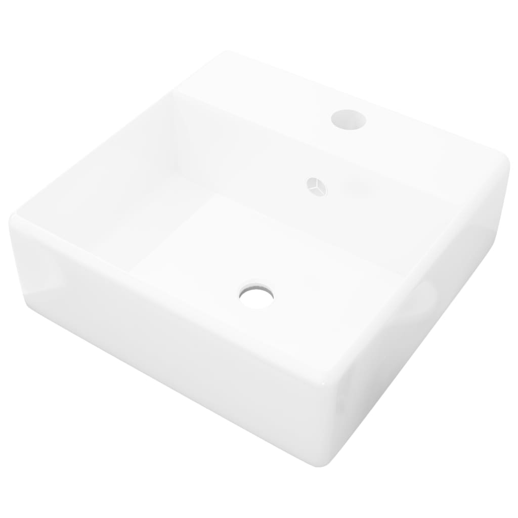 Square ceramic sink with overflow and drain 41 x 41 cm