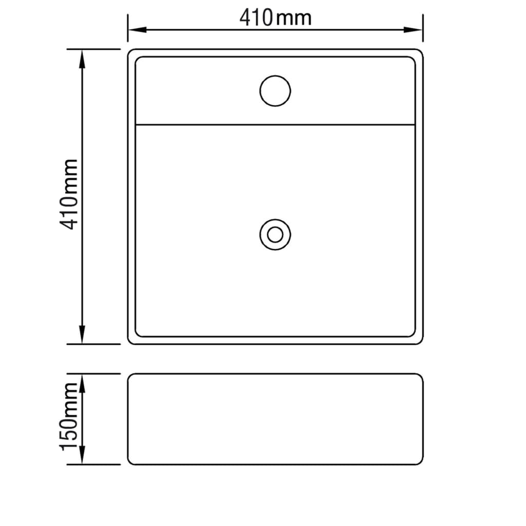 Square ceramic sink with overflow and drain 41 x 41 cm