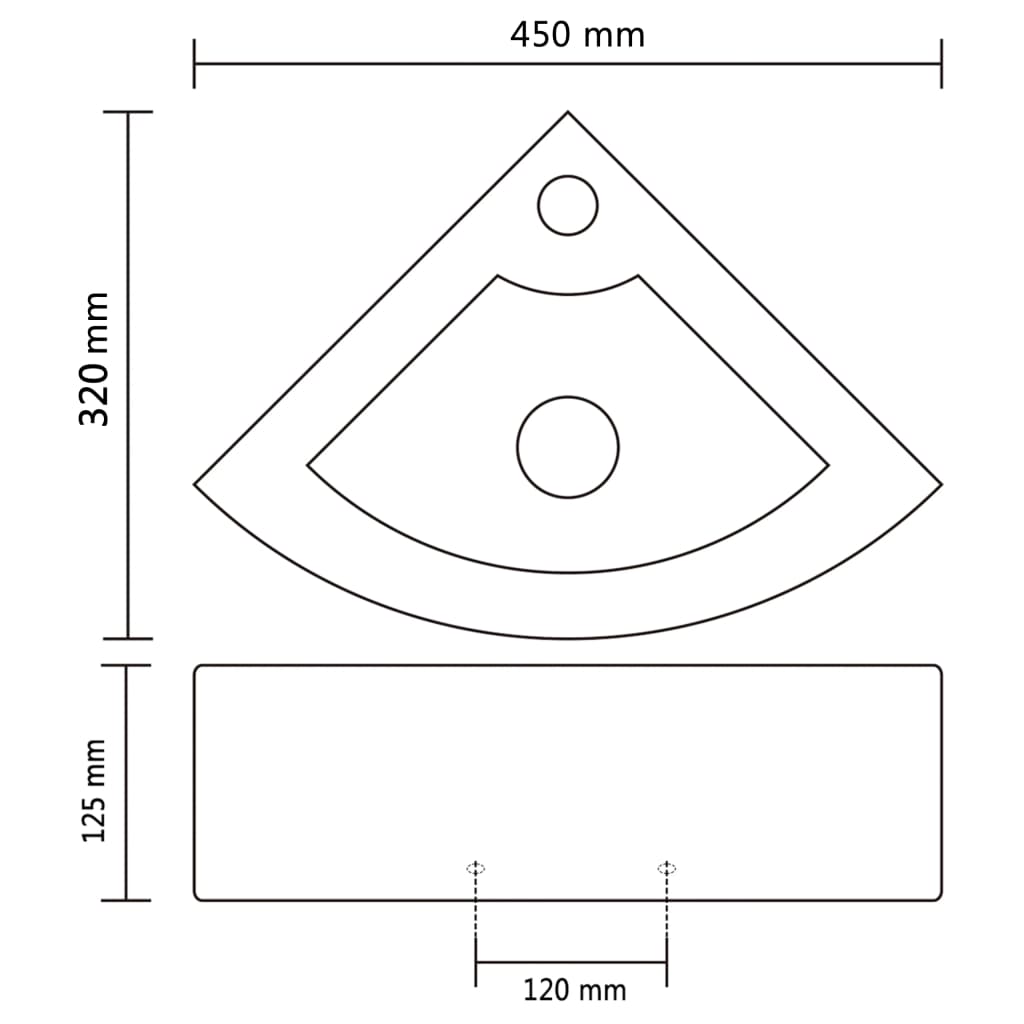 Sink with overflow, white, 45 x 32 x 12.5 cm