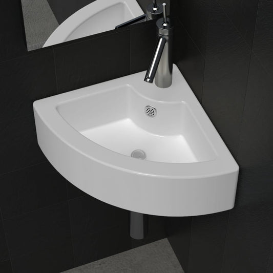 Sink with overflow, white, 45 x 32 x 12.5 cm