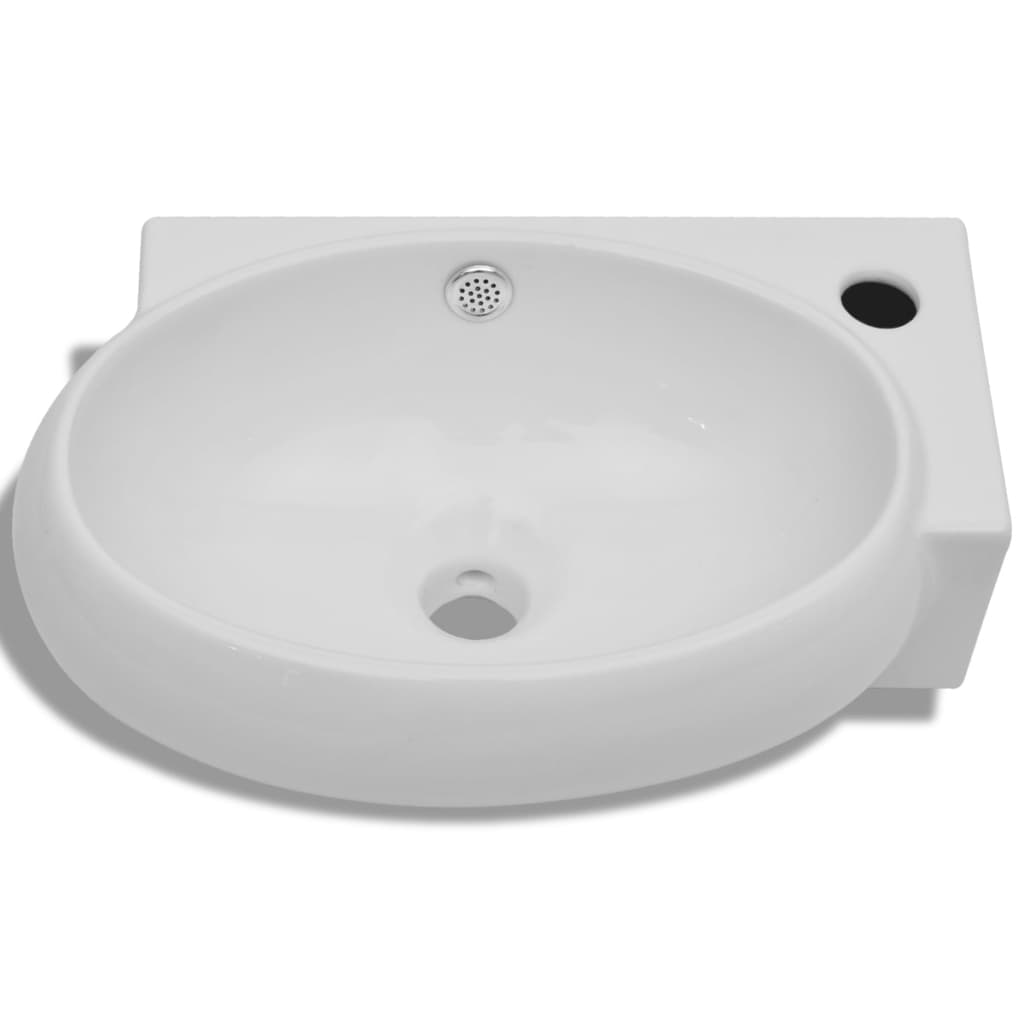 Bathroom sink, tap hole &amp; overflow, white, ceramic