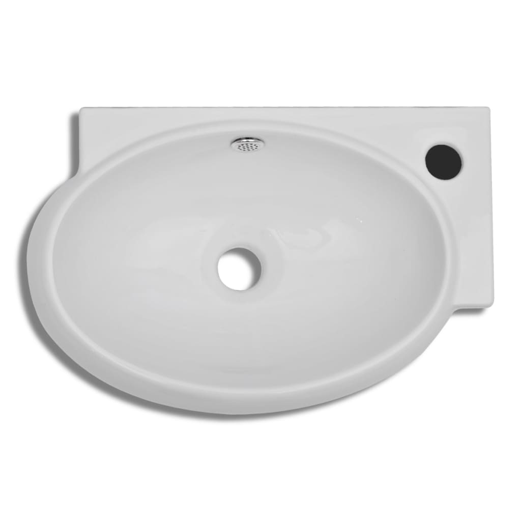 Bathroom sink, tap hole &amp; overflow, white, ceramic