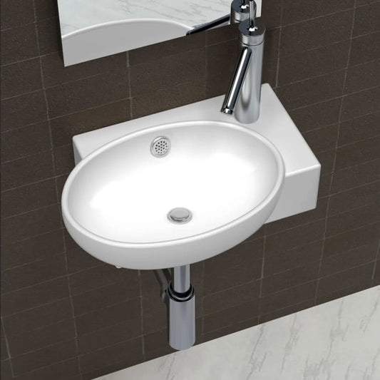 Bathroom sink, tap hole &amp; overflow, white, ceramic