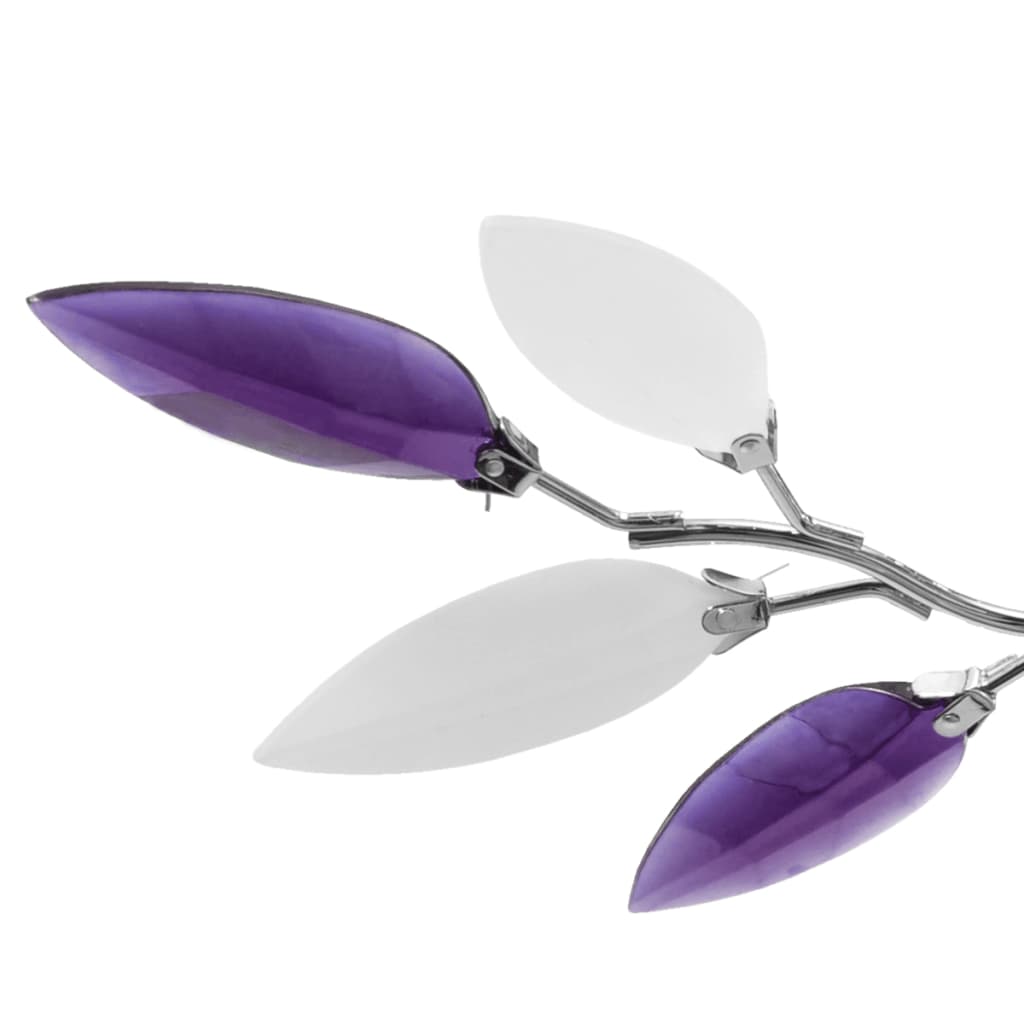 Acrylic crystal leaf chandelier, white/purple, for 3 E14 bulbs