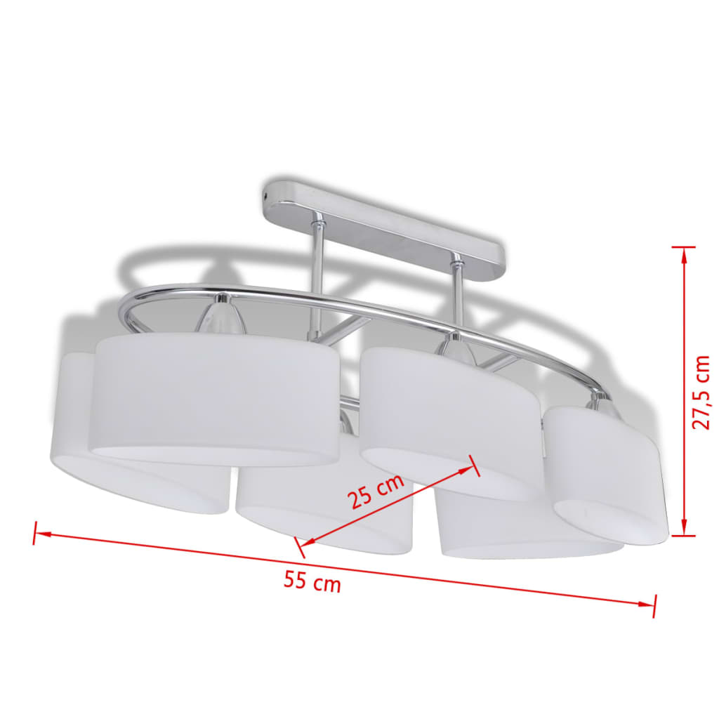 Ceiling lamp with ellipsoidal glass shades, for 6 E14 bulbs