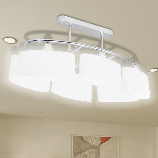 Ceiling lamp with ellipsoidal glass shades, for 6 E14 bulbs