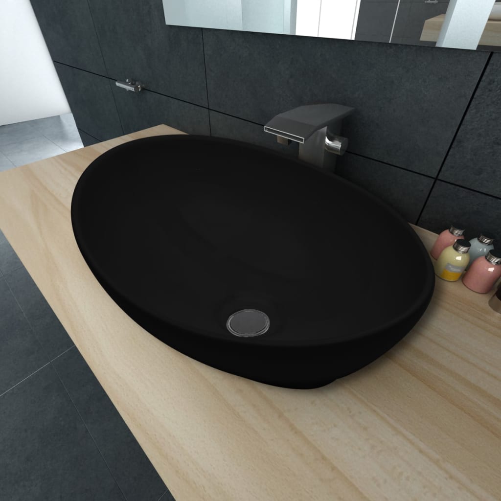 Oval sink, black, 40 x 33 cm, luxury ceramic