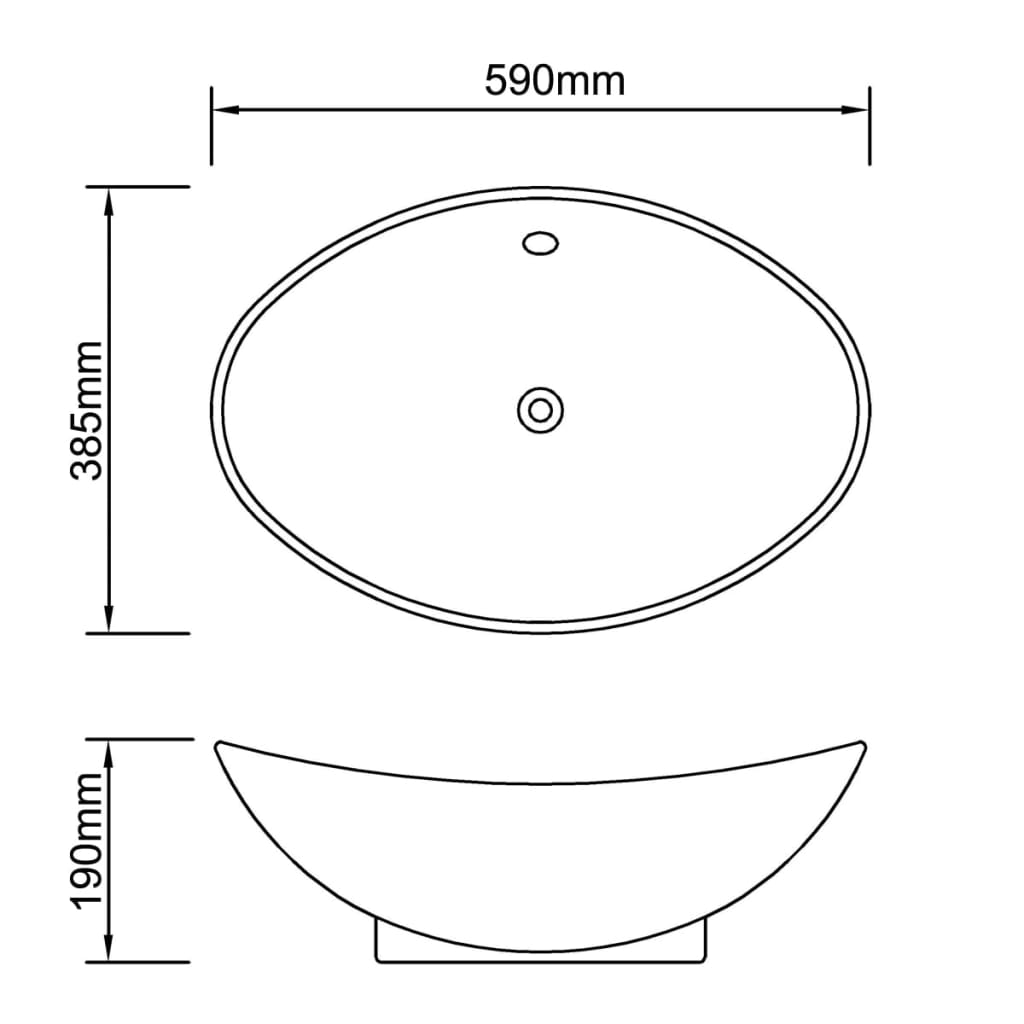 Oval sink with overflow, 59 x 38.5 cm, luxury ceramic