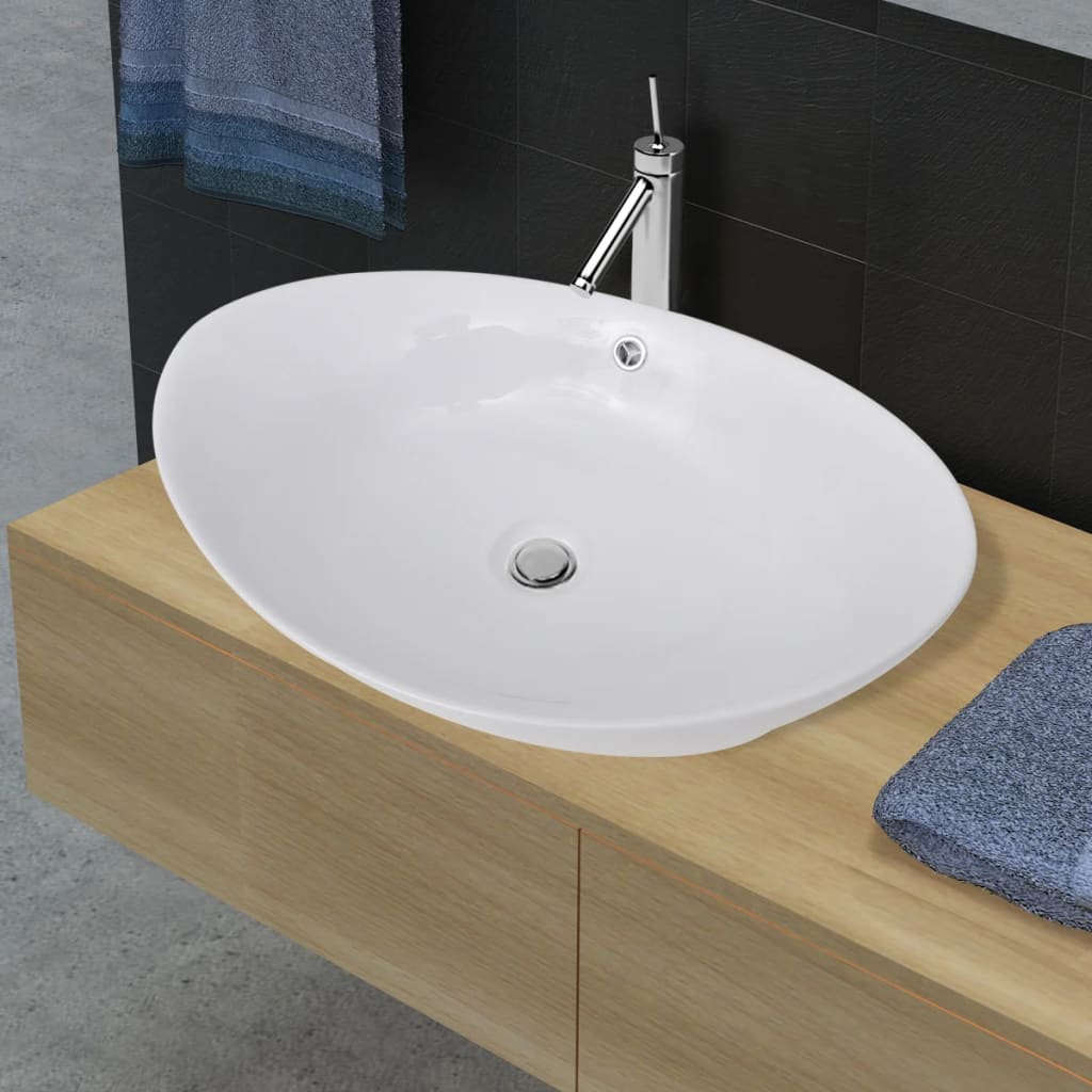 Oval sink with overflow, 59 x 38.5 cm, luxury ceramic