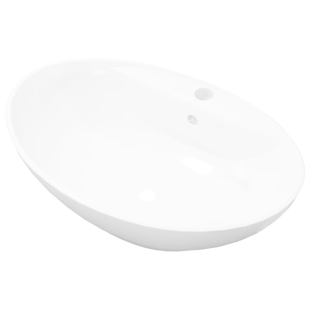 Oval sink with overflow &amp; tap hole, luxury ceramic