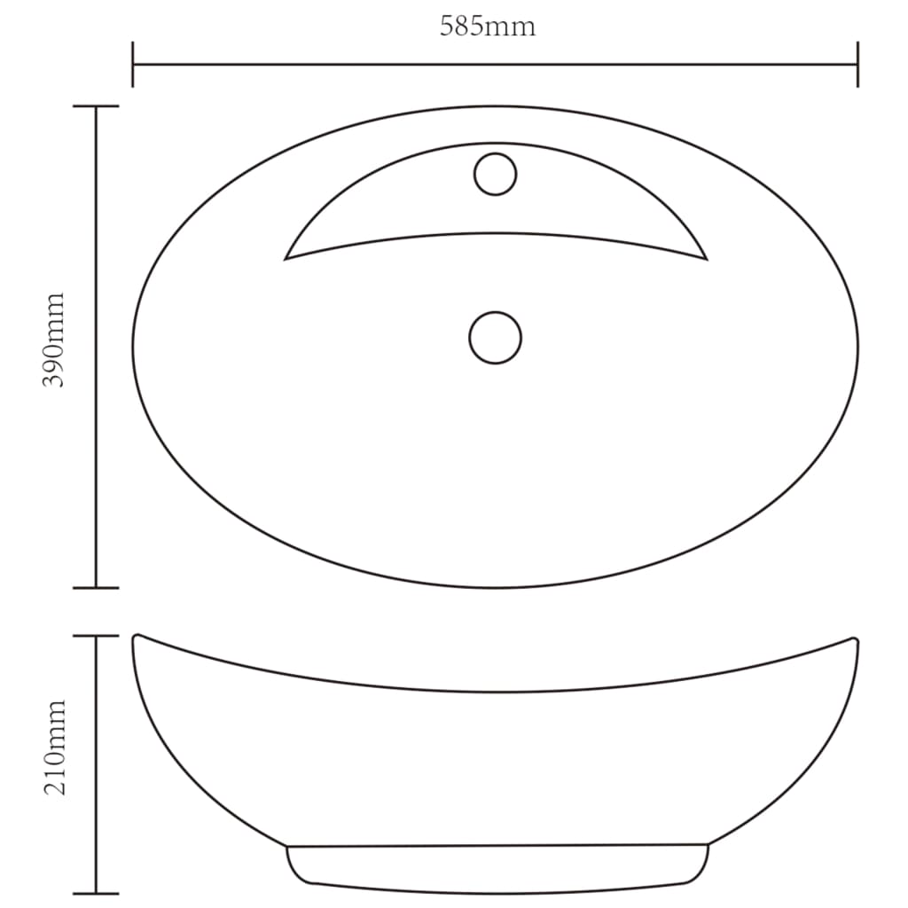 Oval sink with overflow &amp; tap hole, luxury ceramic