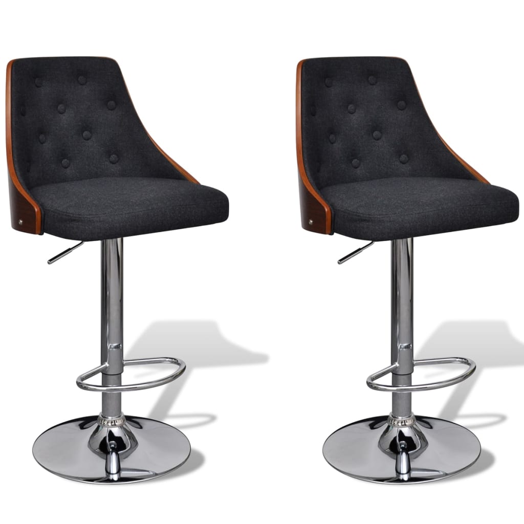 Bar stools, 2 pcs., curved wood and fabric