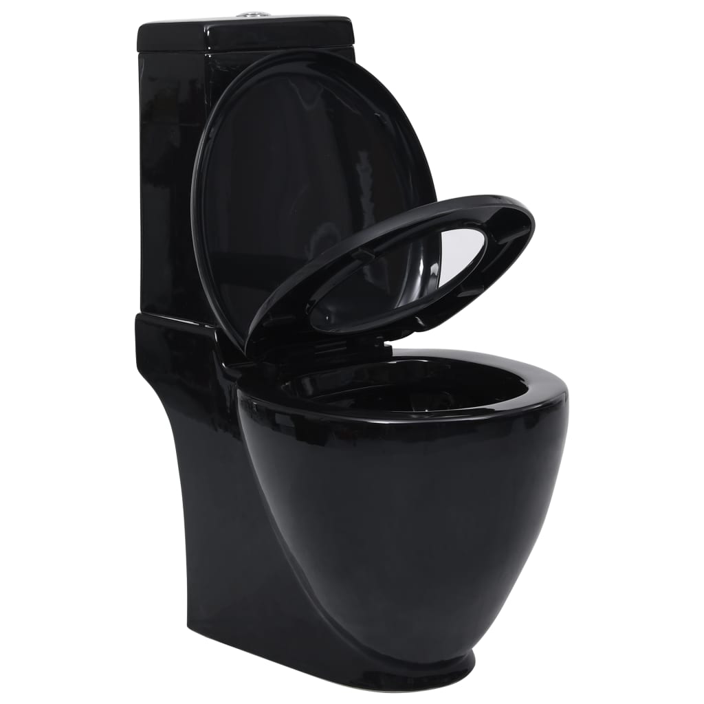 Bathroom toilet bowl, black, ceramic, round, bottom flush