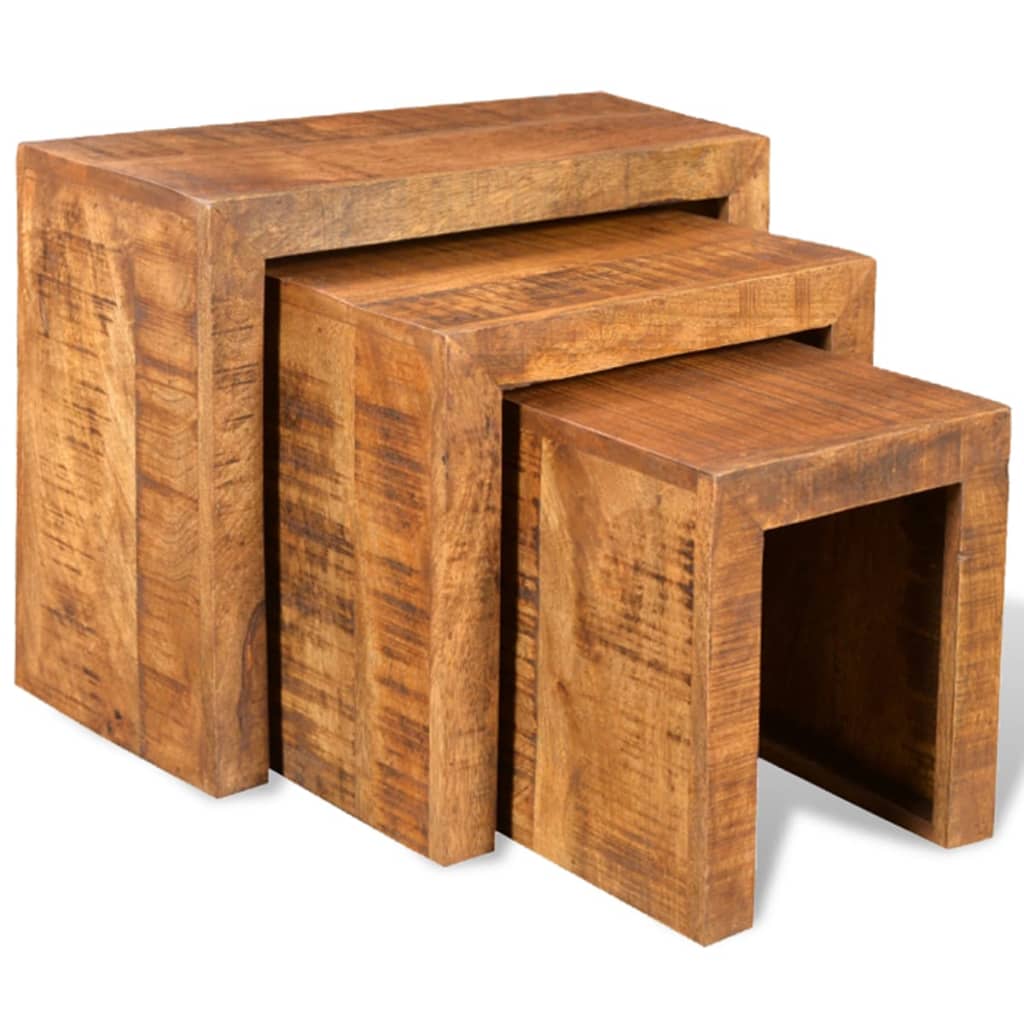 3-piece stacking table set, solid mango wood