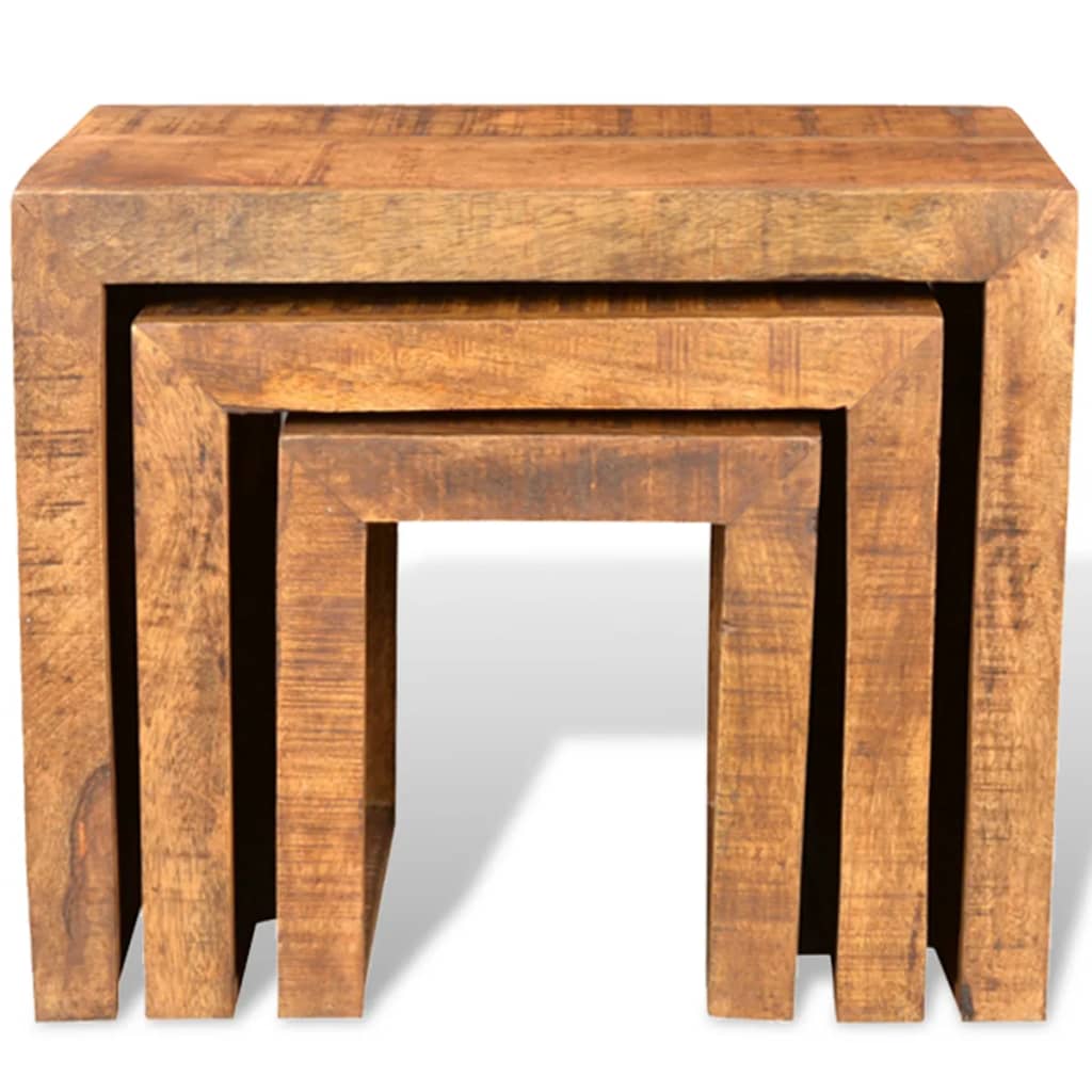 3-piece stacking table set, solid mango wood