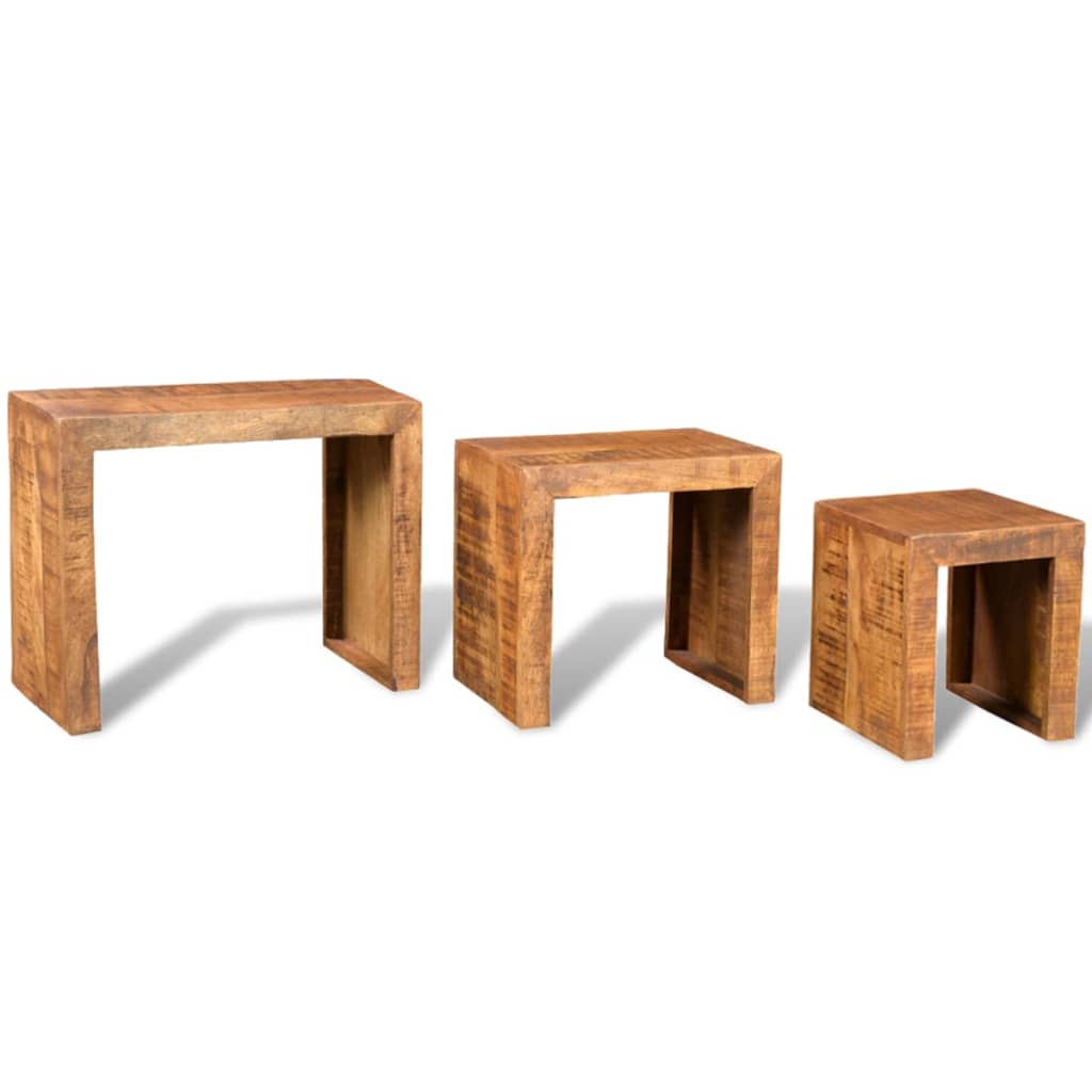 3-piece stacking table set, solid mango wood