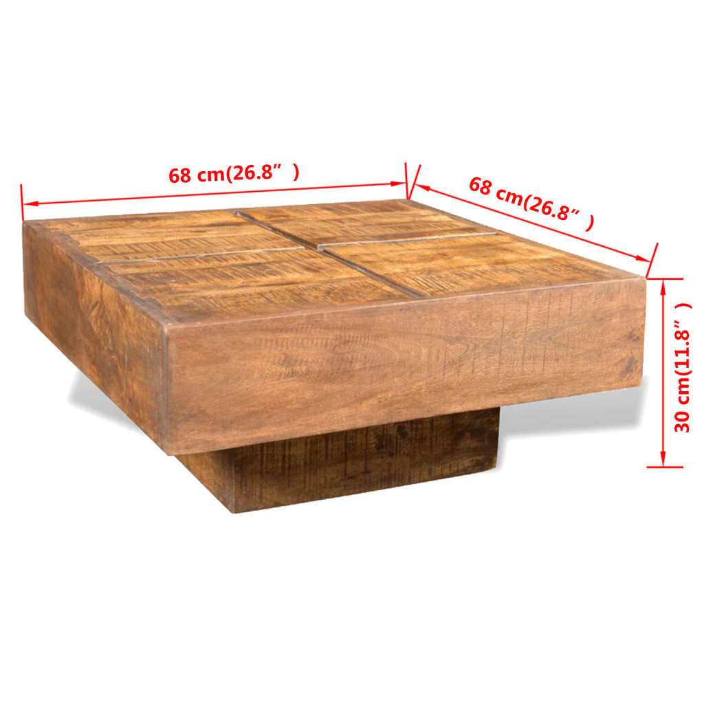 Square coffee table, brown, solid mango wood