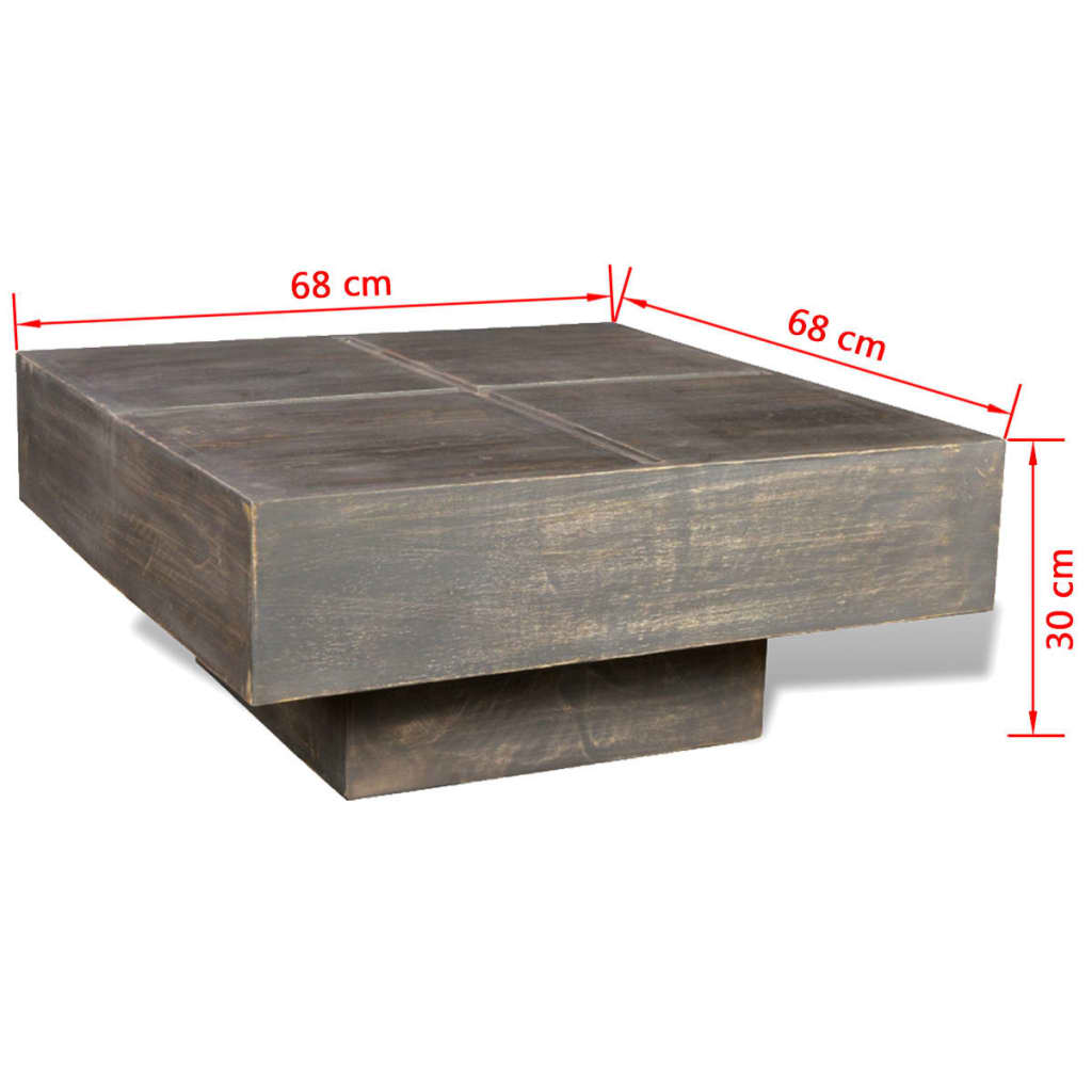 Square coffee table, dark brown, solid mango wood