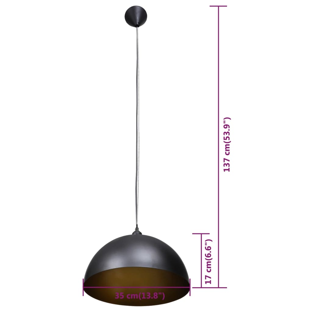 Chandelier 2 pcs, height adjustable, hemispherical, black