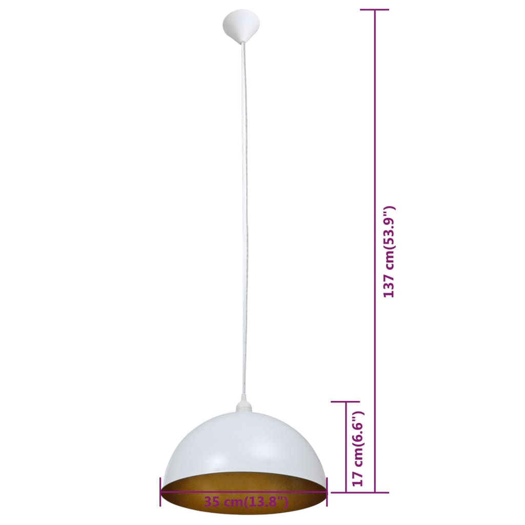 Chandelier 2 pcs, height adjustable, hemispherical, white