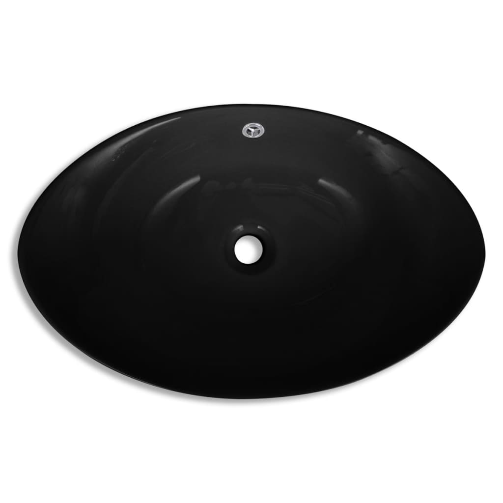 Oval sink with overflow, black, 59 x 38.5 cm, luxury ceramic