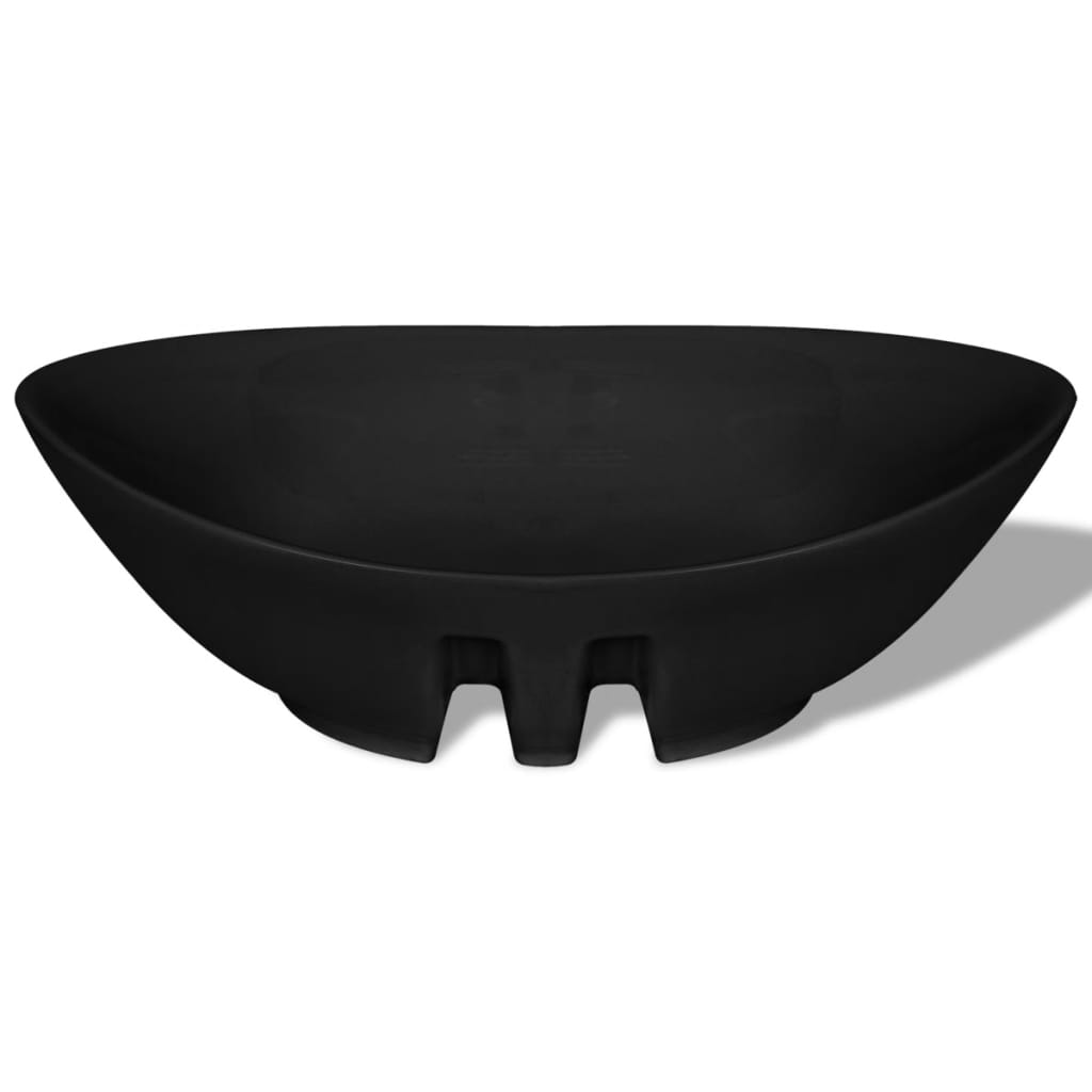 Oval sink with overflow, black, 59 x 38.5 cm, luxury ceramic