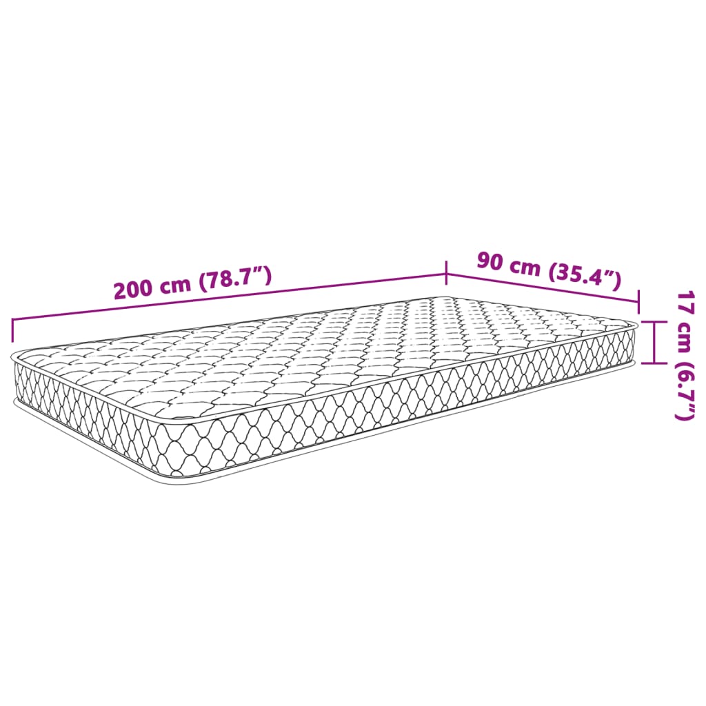 Memory foam mattress, 200 x 90 x 17 cm