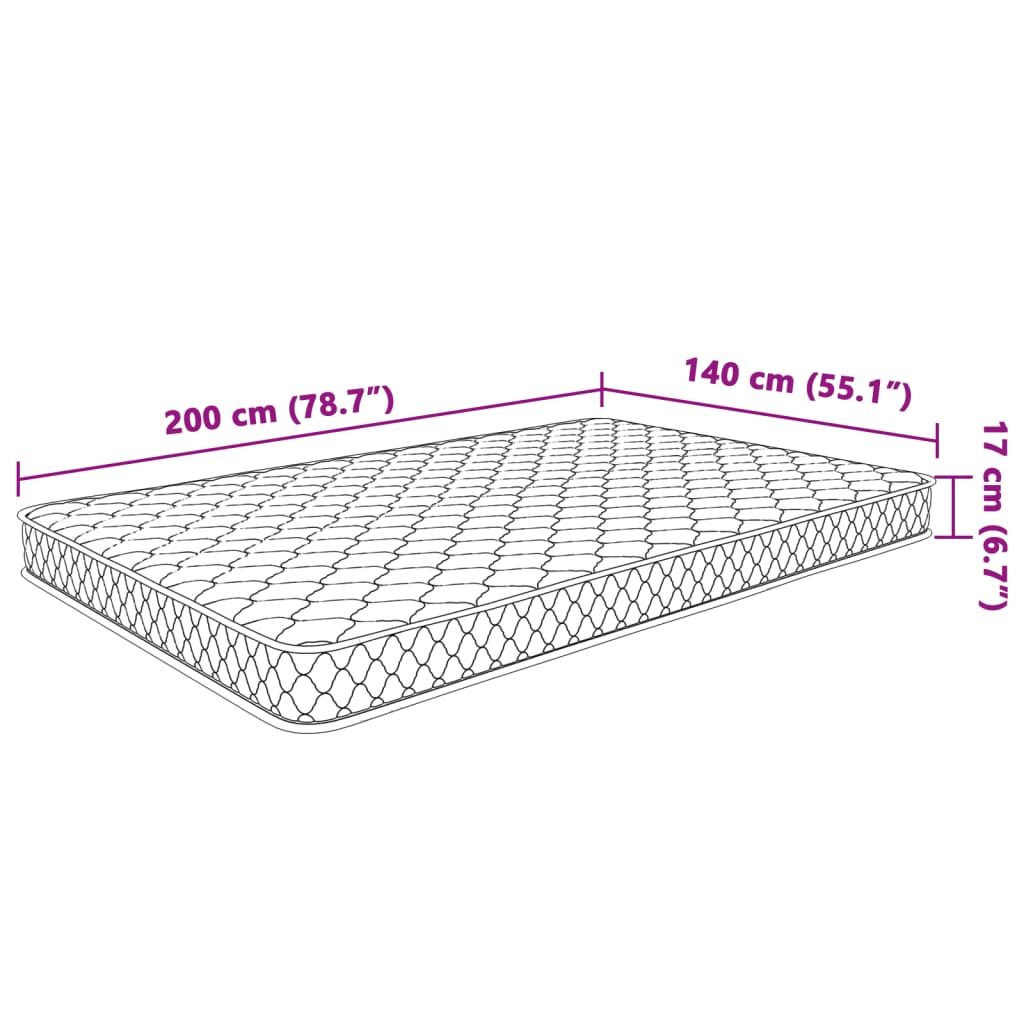 Memory foam mattress, 200 x 140 x 17 cm